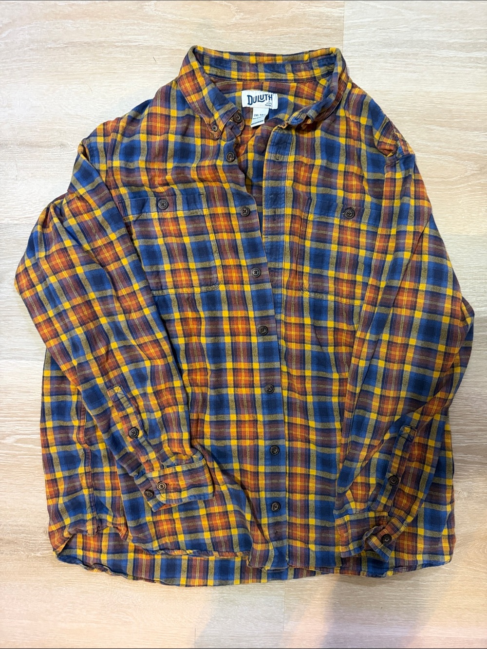 Duluth Trading Co Yellow and Blue Plaid Button-Down Shirt